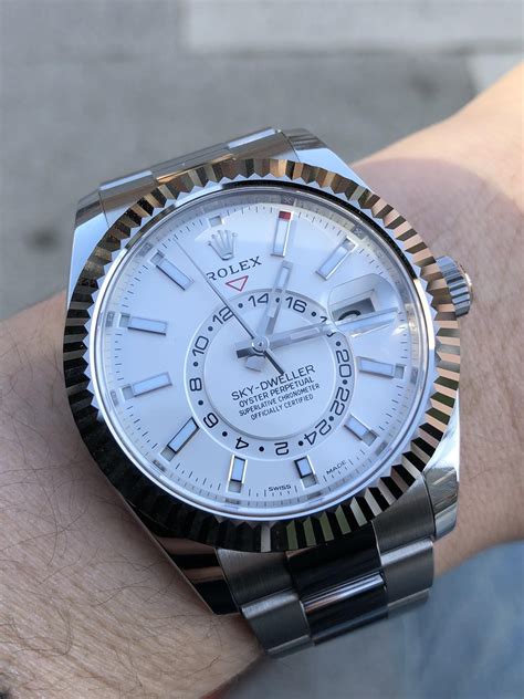 rolex sky dweller white face|rolex sky dweller price uk.